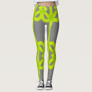 Lime Gris Green Abstract Stretch Pants Leggings