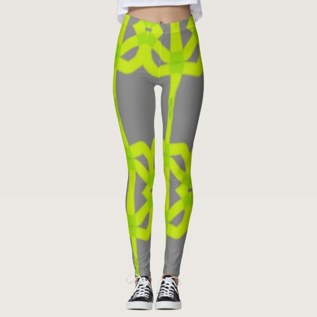 Lime Gris Green Abstract Stretch Pants Leggings (Anverso)