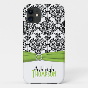 Lime, negro, blanco Damask iPhone 5 Funda