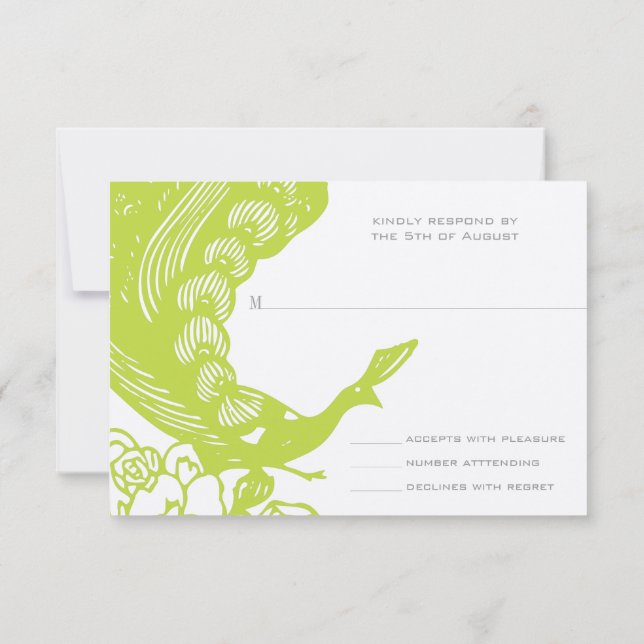 Lime Vintage Modern Peacock Wedding RSVP (Reverso)