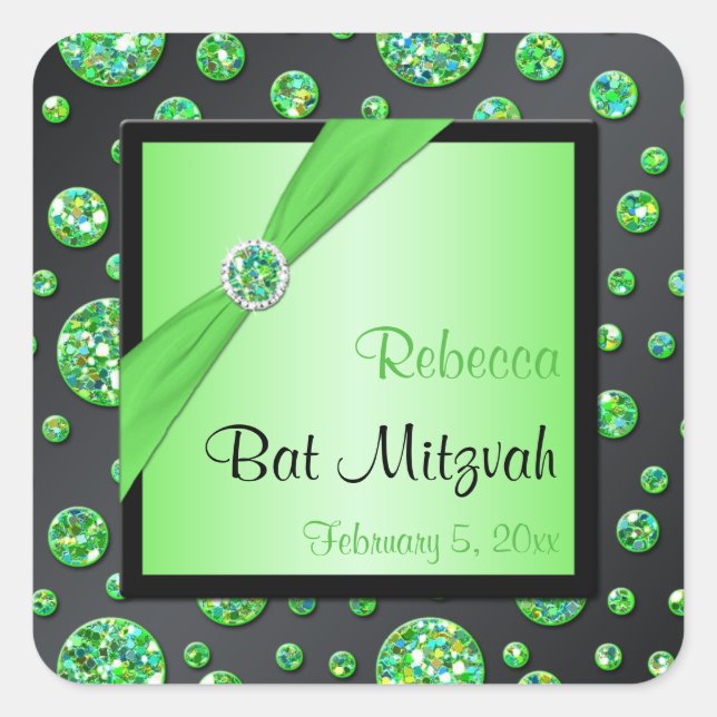 Lime y Black 1.5" Pegatina de Bat Mitzvah (Anverso)