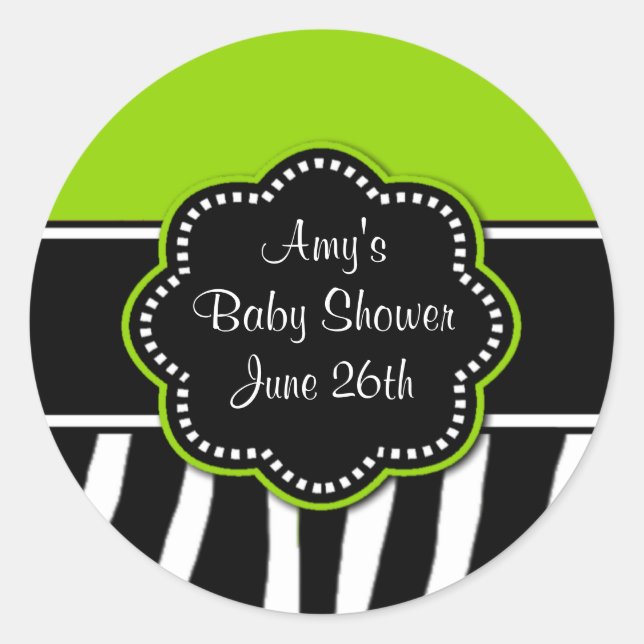 Lime Zebra Baby Shower o Pegatinas de cumpleaños (Anverso)