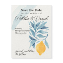 Limón con hojas azules ilustracion botánico