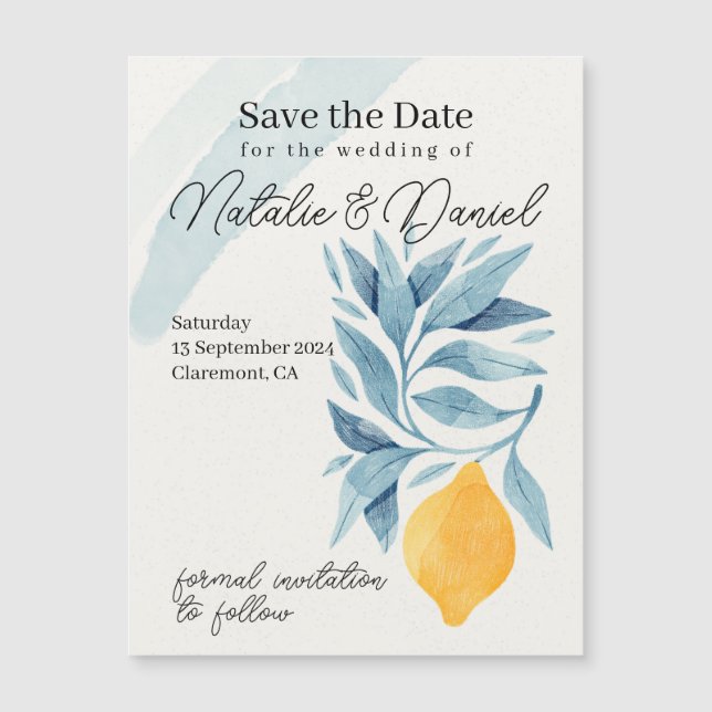 Limón con hojas azules ilustracion botánico (Anverso)