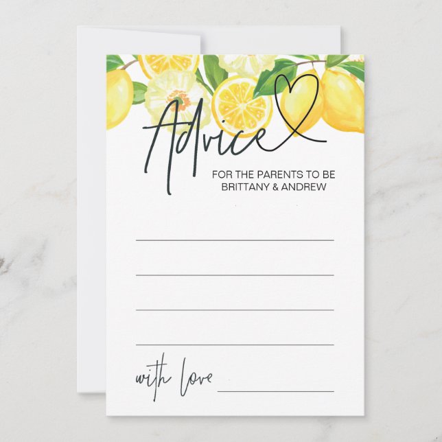 Limón de juegos para Baby Shower con tarjeta de as (Anverso)