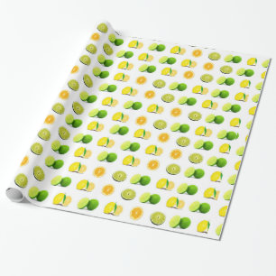 Limón y verde lima y papel de regalo rayado