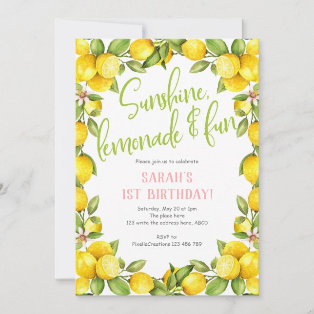 Limonada Sunshine, invitación para el primer cumpl (Anverso)