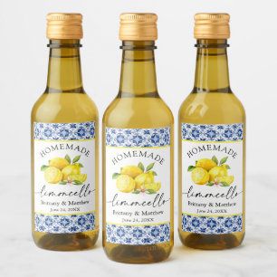 Limoncello Calligraphy Watercolor Lemons Blue Tile