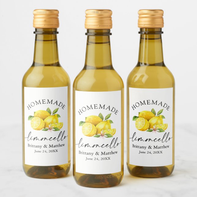Limoncello casero caligrafía acuarela lemones (Botellas)
