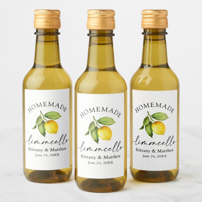 Limoncello casero caligrafía limón acuarela (Botellas)