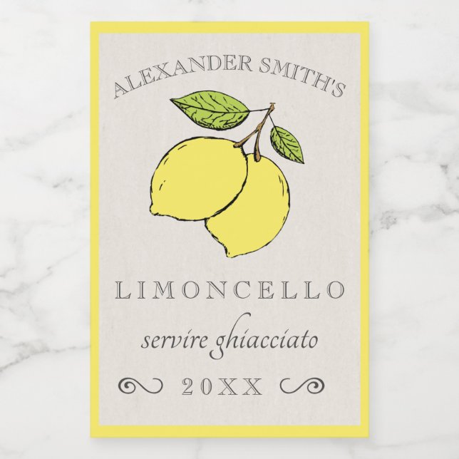 Limoncello Lemons Etiqueta de Liqueto Pequeño | (Etiqueta única)