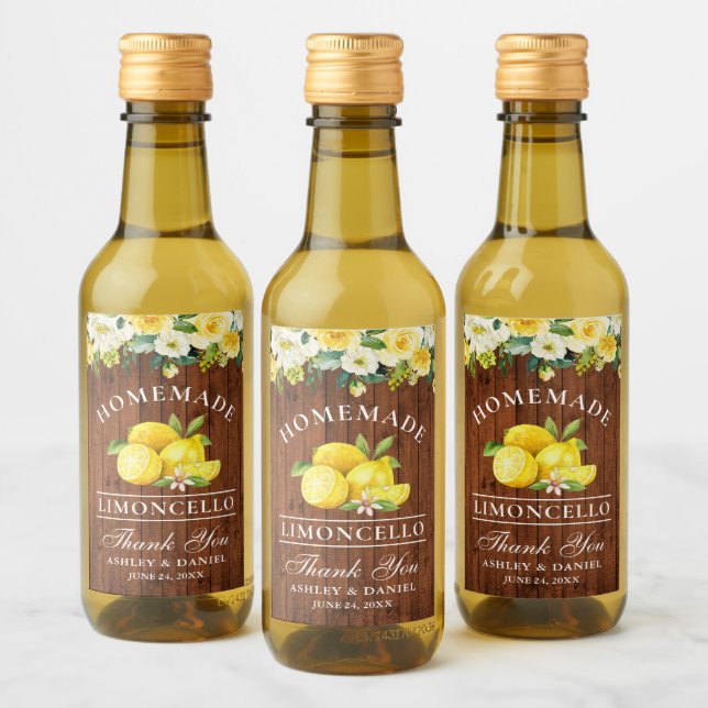 Limoncello Lemons Madera Floral Mini Frascos (Botellas)