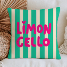 Limoncello Rosa sobre Rayas Verdes Almohada Italia
