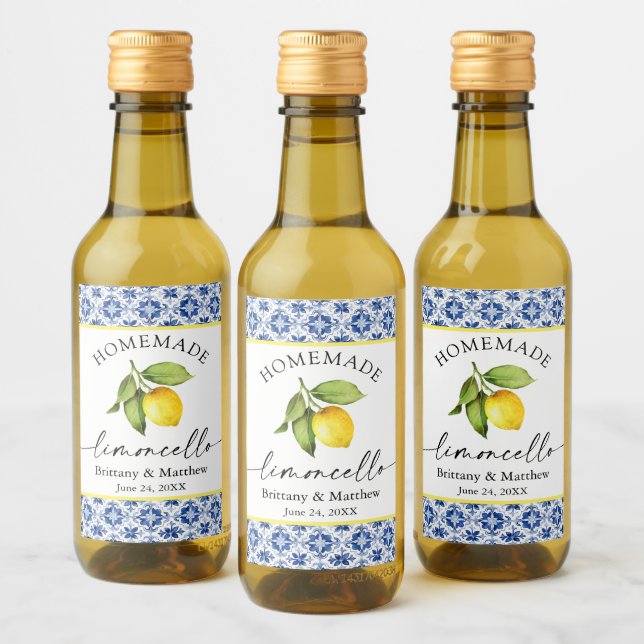 Limoncelo Calligraphy Watercolor Lemon Blue Tile (Botellas)
