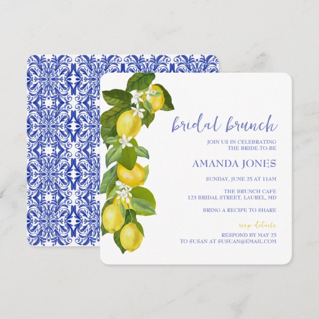 Limone Limón Italiano y Invitación para ducha con  (Anverso / Reverso)