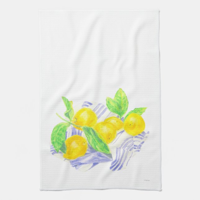 Limones Meyer sobre toalla de cocina (Vertical)