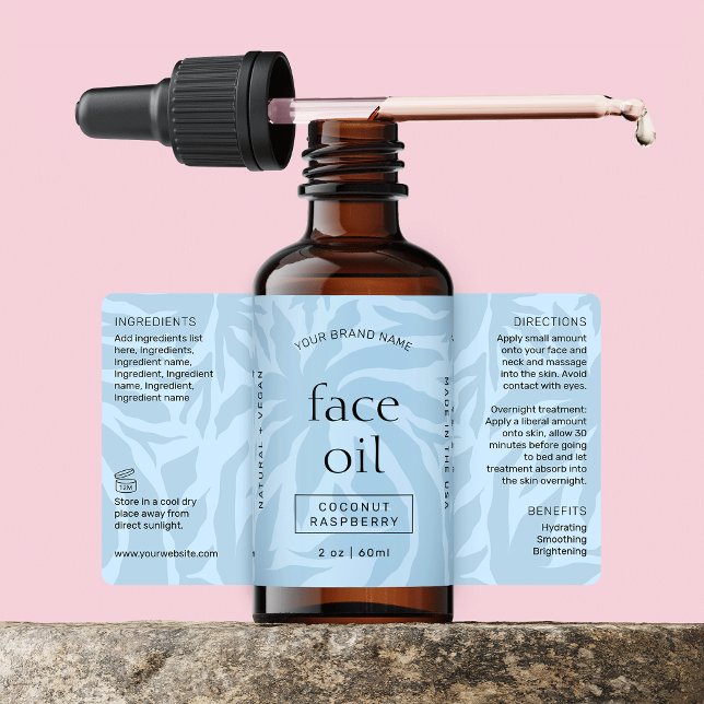 Limpiador azul claro 2 Etiqueta del frasco de cuid (Trendy light blue cosmetic bottle label with fully customizable text and colors)