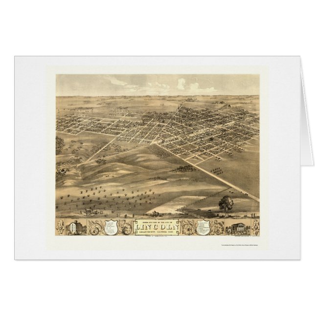 Lincoln, mapa panorámico de IL - 1869 (Anverso (Horizontal))