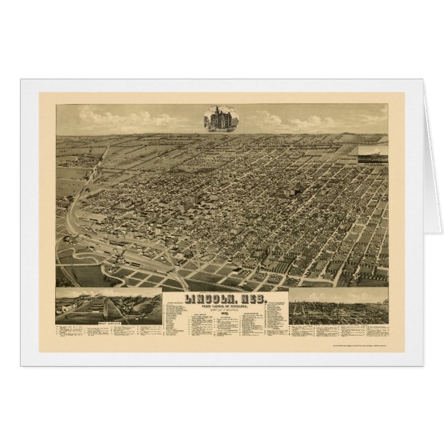 Lincoln, mapa panorámico del NE - 1889 (Anverso (Horizontal))
