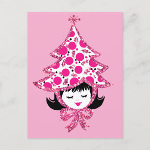Linda chica retro de Navidad rosa con sombrero de