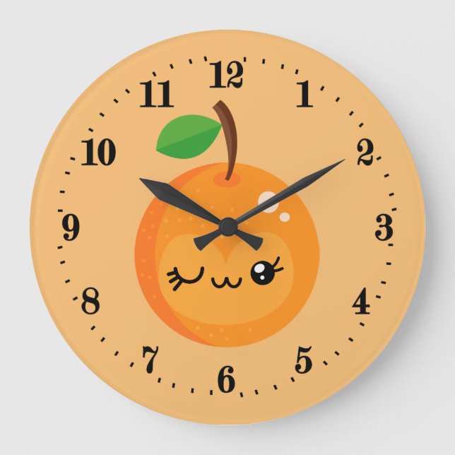 linda cocina naranja Kawaii reloj grande (Anverso)