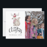 Linda foto de Navidad del zorro de invierno en acu<br><div class="desc">Tarjeta de felicitación de Navidad con foto de zorro de invierno en el bosque con tipografía manuscrita personalizable según tus especificaciones.</div>
