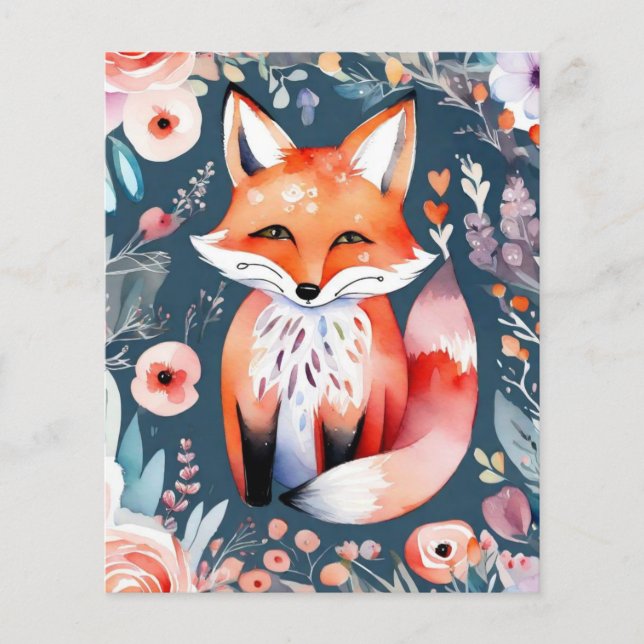 Linda hoja de papel con zorro floral (Anverso)