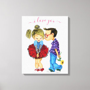 Linda impresión en lienzo de pareja romántica