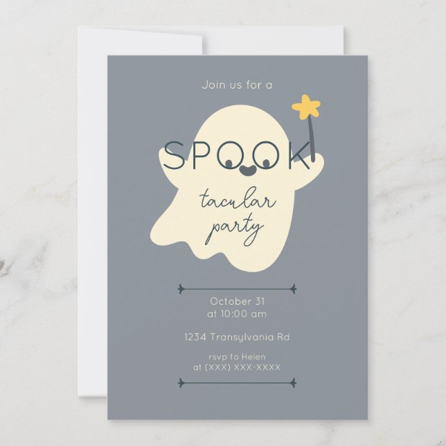 linda invitación a fiesta fantasma de halloween (Anverso)