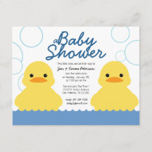 linda invitación de BABY SHOWER TWIN con pato de g