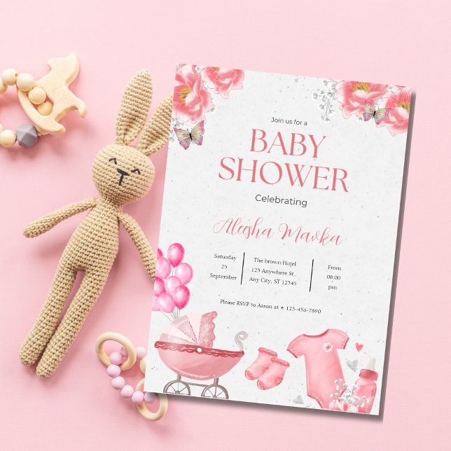 linda invitación Rubor Pink Floral a Baby Shower (Subido por el creador)