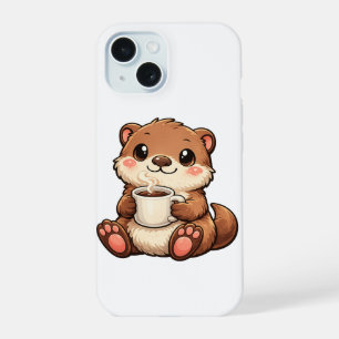 Linda Nutria con Café – Animalito Kawaii Acogedor
