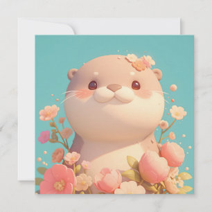 Linda nutria de arcilla 3D en tarjeta postal de ja