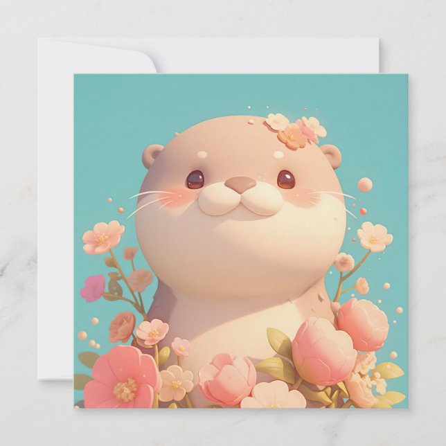 Linda nutria de arcilla 3D en tarjeta postal de ja (Anverso)