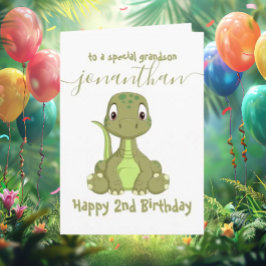 linda tarjeta de cumpleaños de dinosaurio verde