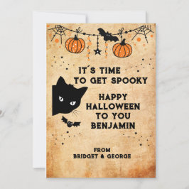 linda tarjeta de saludo de gatos negros de hallowe