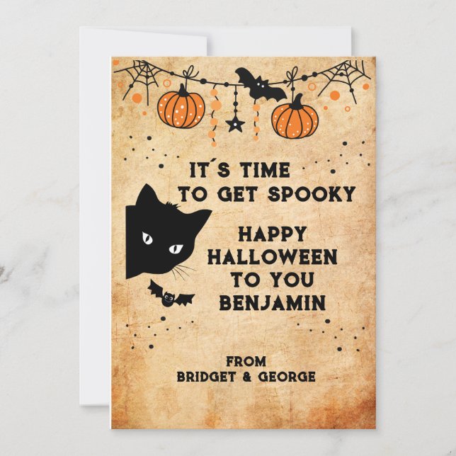 linda tarjeta de saludo de gatos negros de hallowe (Anverso)