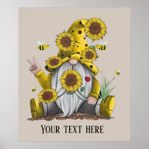 lindo abeja girasol gnome señal de paz añadir text