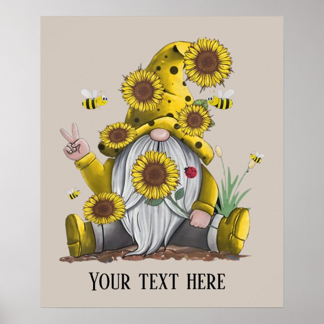 lindo abeja girasol gnome señal de paz añadir text (Frente)