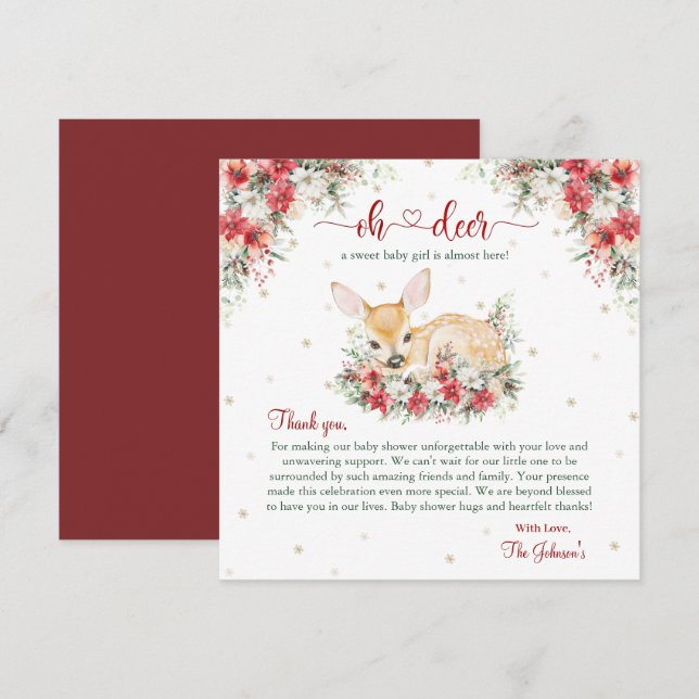 Lindo agradecimiento para baby shower de venado de (Anverso / Reverso)