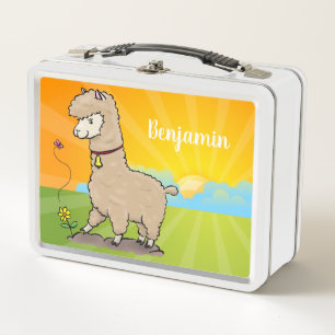 Lindo alpaca feliz con mariposa dibujo