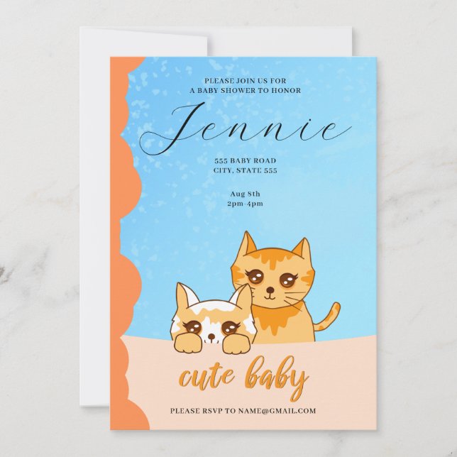 lindo bebé gato, ducha de bebé Invitación (Anverso)