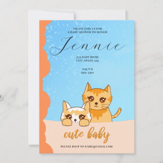 lindo bebé gato, ducha de bebé Invitación