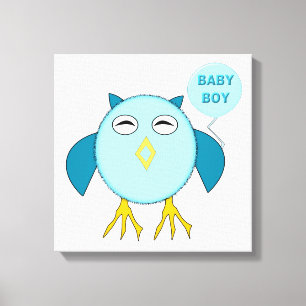Lindo Búho Niño Azul Impresión en Lienzo