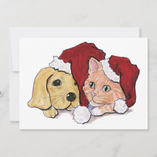 Lindo cachorro labrador de Navidad y gato atigrado