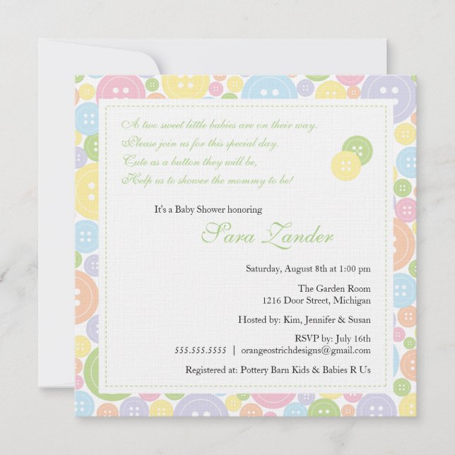 Lindo como botón hermana la invitación de Baby (Anverso)