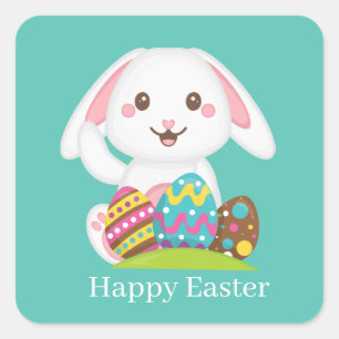 lindo conejito de Pascua agregar texto Pegatina cu