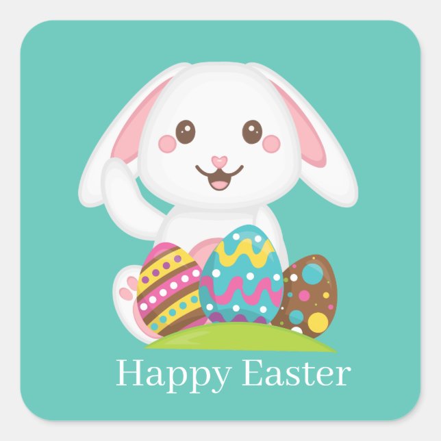 lindo conejito de Pascua agregar texto Pegatina cu (Anverso)