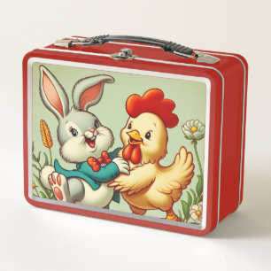 Lindo conejo y pollo de dibujos animados vintage
