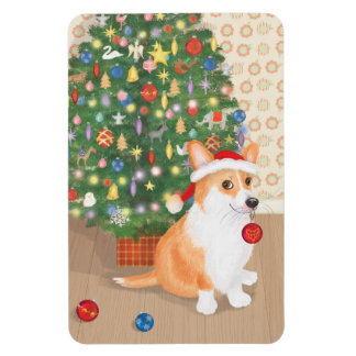 Lindo corgi con imán de árbol de Navidad